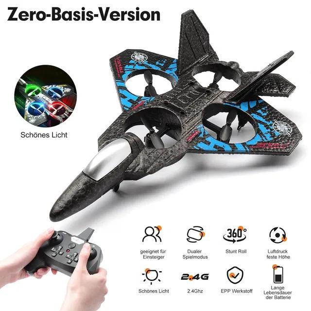 RC Fighter Jet Drone with 2.4GHz Remote Control, EPP Foam Lightweight Material, 360° Stunt Flips, LED Lights, One-Key Takeoff/Landing, and Altitude Hold – Best Toy Airplane for Kids and Beginners