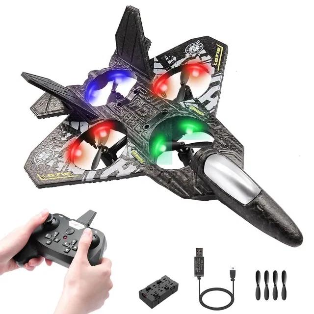 RC Fighter Jet Drone with 2.4GHz Remote Control, EPP Foam Lightweight Material, 360° Stunt Flips, LED Lights, One-Key Takeoff/Landing, and Altitude Hold – Best Toy Airplane for Kids and Beginners